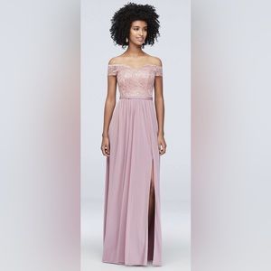 DAVID'S BRIDAL Off-the-shoulder bridesmaid dress STYLE# F19950